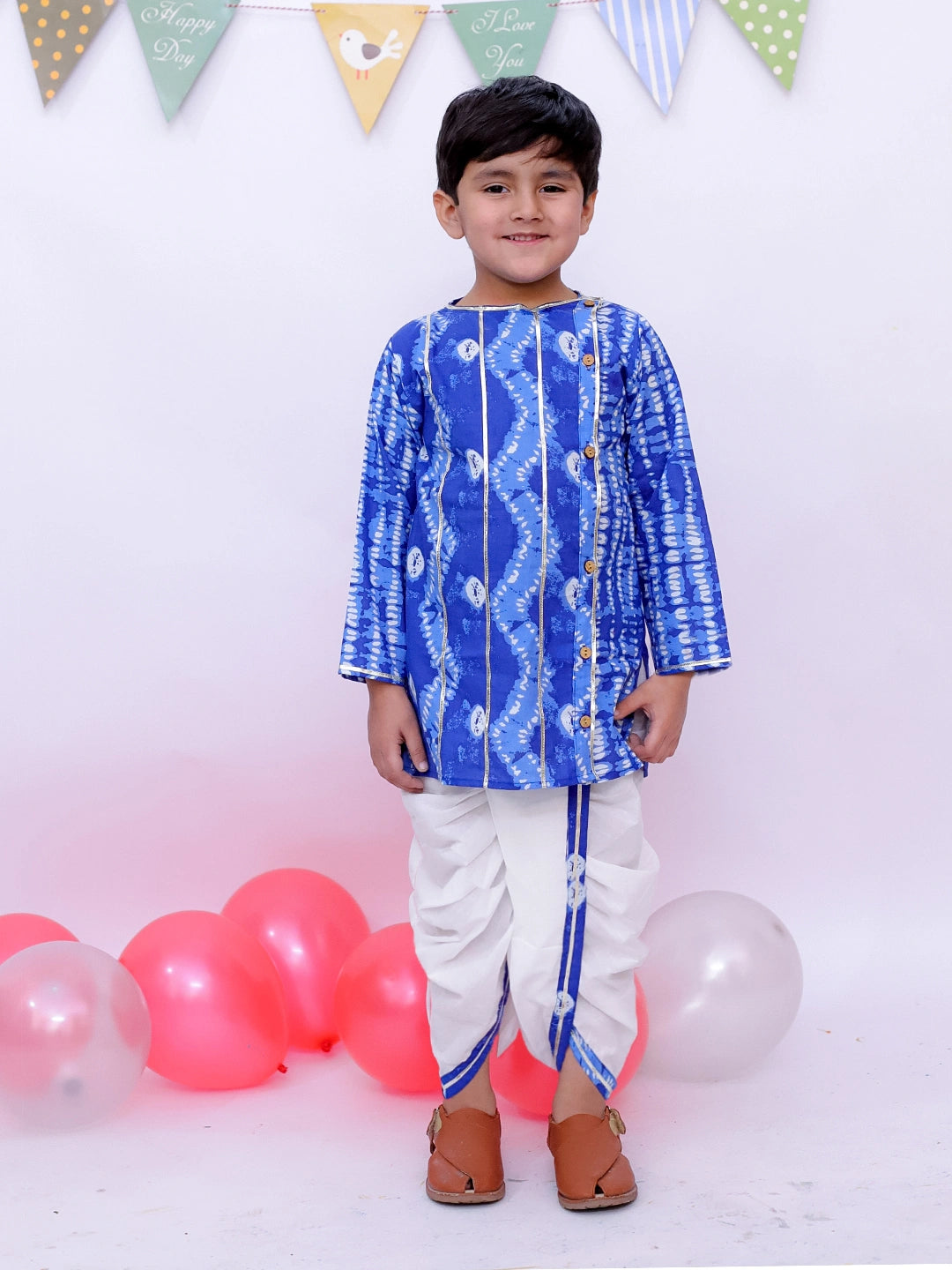 BownBee Ethnic Pure Cotton Tie & Dye  Dhoti Kurta Set For Boys