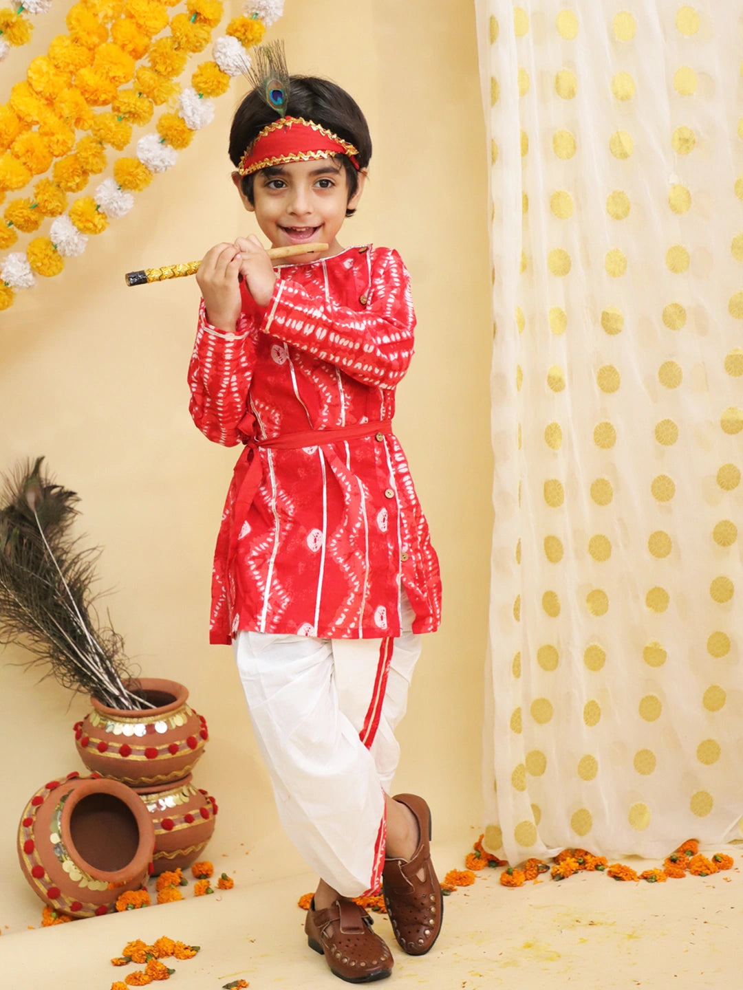 BownBee Ethnic Pure Cotton Tie & Dye  Dhoti Kurta Set For Boys
