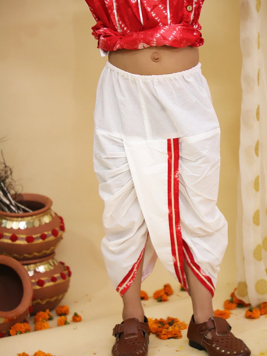 BownBee Ethnic Pure Cotton Tie & Dye  Dhoti Kurta Set For Boys