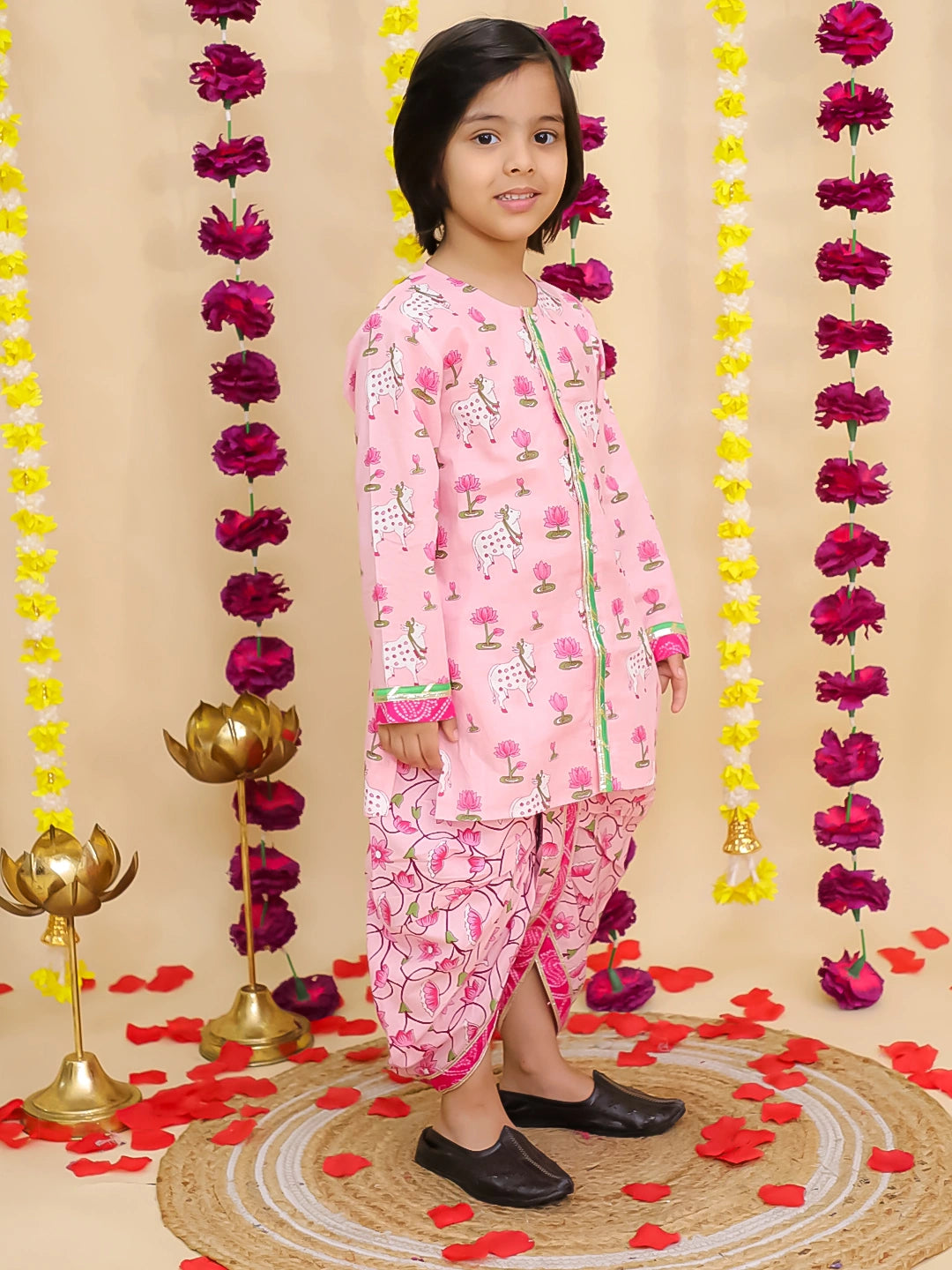 BownBee Cotton Long Sleeve Kurta Dhoti Set for Boys – Pink