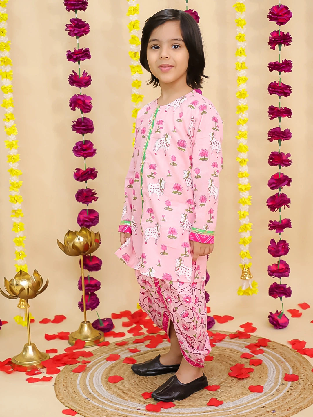 BownBee Cotton Long Sleeve Kurta Dhoti Set for Boys – Pink