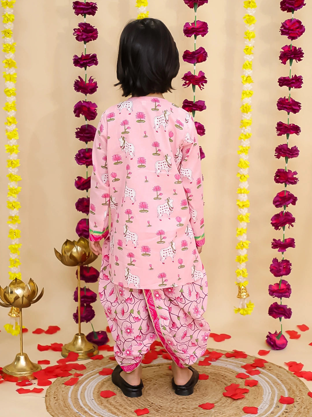 BownBee Cotton Long Sleeve Kurta Dhoti Set for Boys – Pink