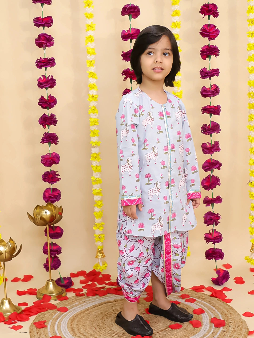 BownBee Cotton Long Sleeve Kurta Dhoti Set for Boys – Pink