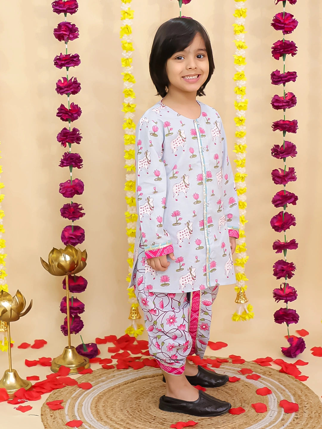 BownBee Cotton Long Sleeve Kurta Dhoti Set for Boys – Pink