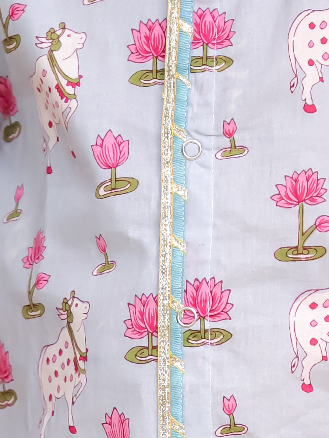 BownBee Pure Cotton Pichwai Printed Lehenga Choli & Dhoti Kurta Sibling Set - Sky Blue