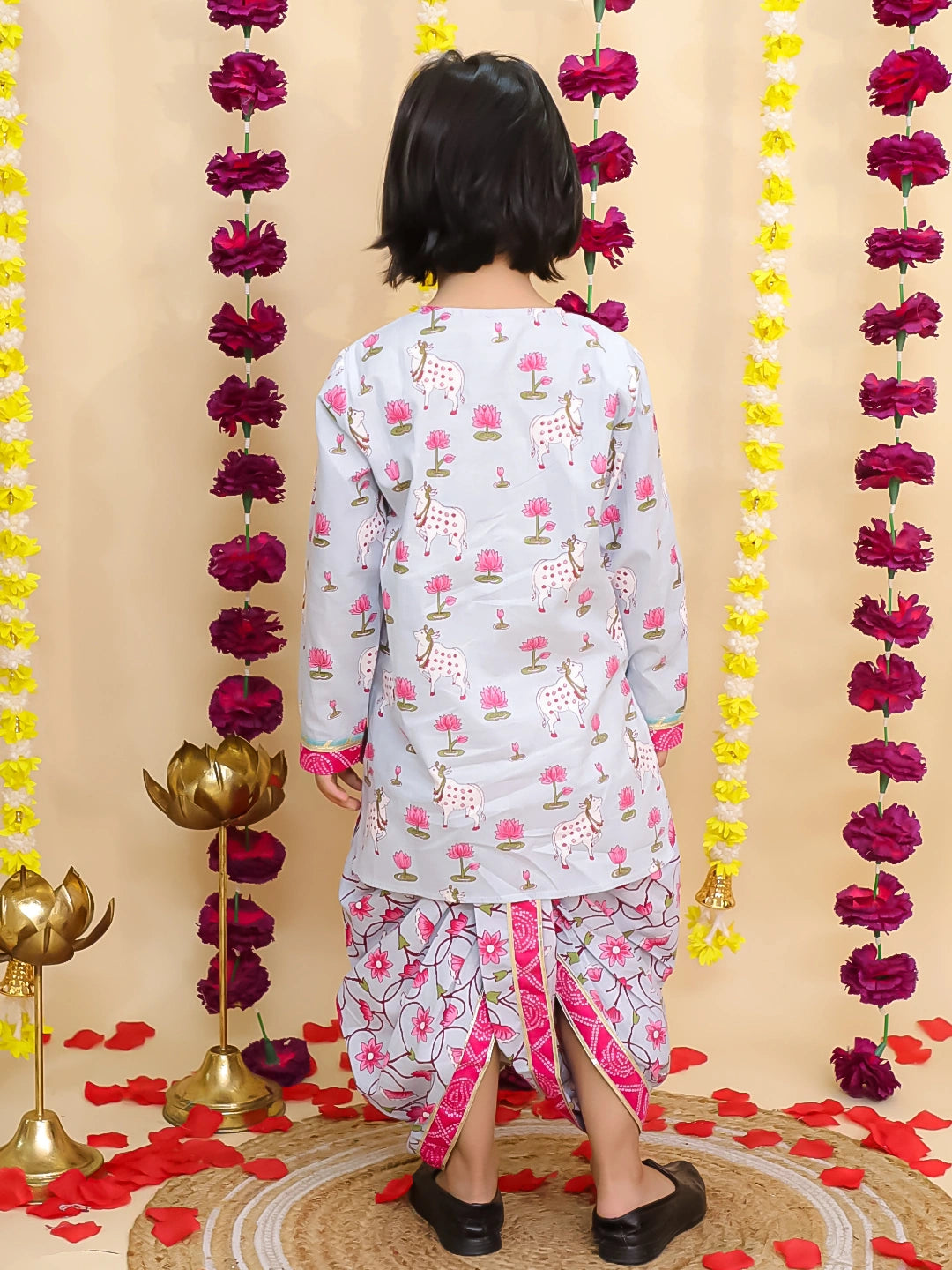 BownBee Cotton Long Sleeve Kurta Dhoti Set for Boys – Pink