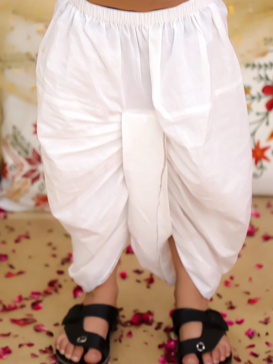 BownBee Pure Cotton Lurex Kurta with Dhoti Set for Boys | Traditional Festive Wear – White