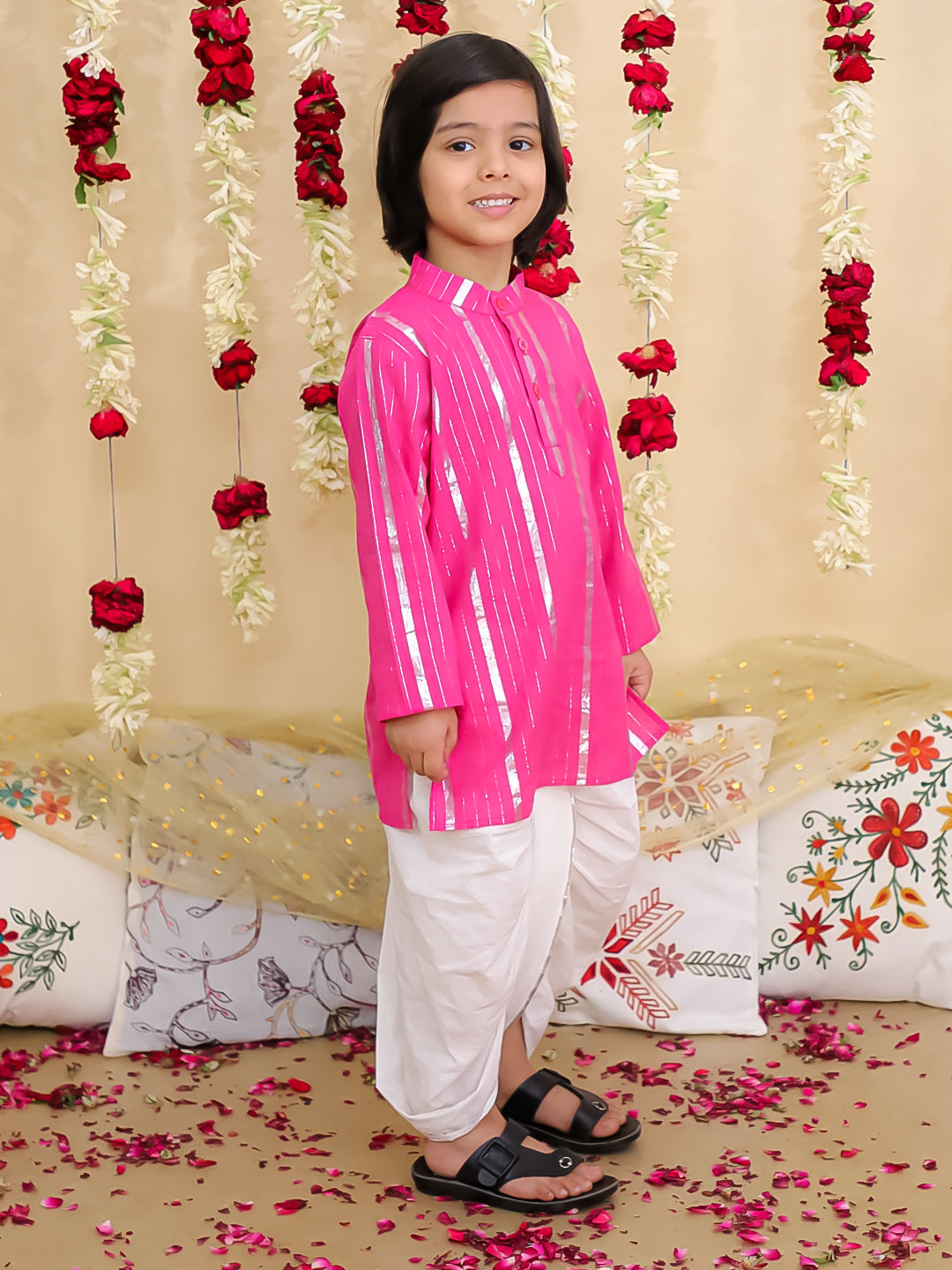 BownBee Pure Cotton Lurex Kurta with Dhoti Set for Boys | Traditional Festive Wear – Blue