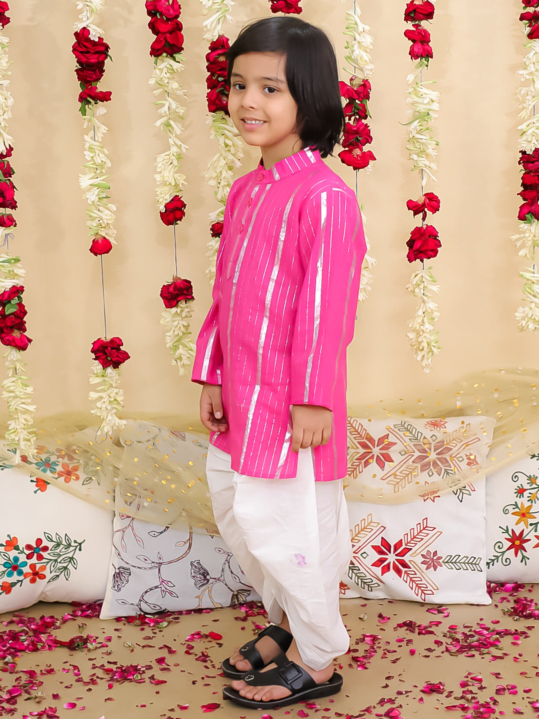 BownBee Pure Cotton Lurex Kurta with Dhoti Set for Boys | Traditional Festive Wear – Blue