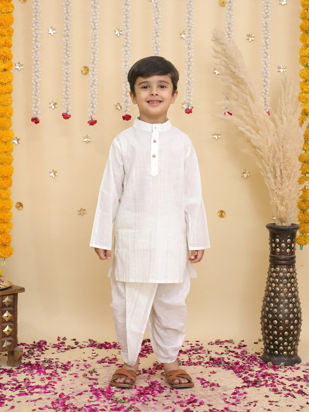 BownBee Pure Cotton Lurex Dhoti Kurta & Lehenga Choli With Dupatta Sibling Set