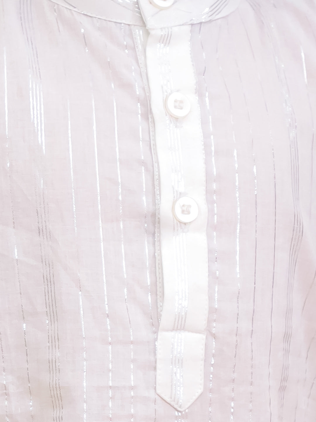 BownBee Pure Cotton Lurex Suit & Dhoti Kurta Sibling Set | Ethnic Wear for Brothers and Sisters - White