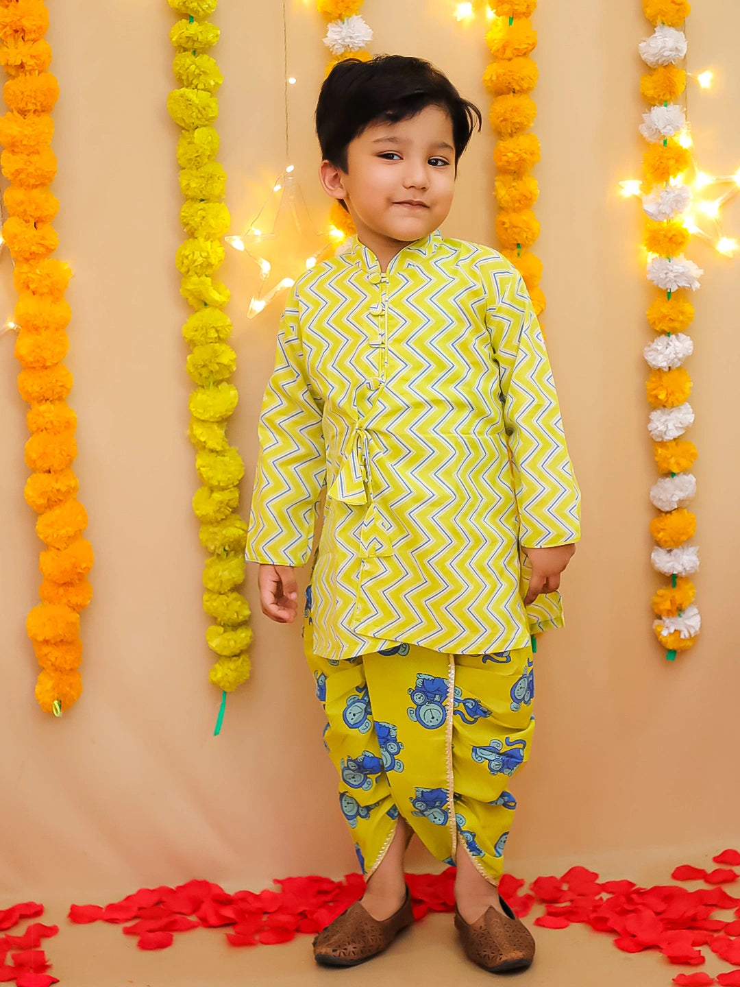 BownBee Pure Cotton  Elephant Printed Dhoti Kurta For Infant Boys