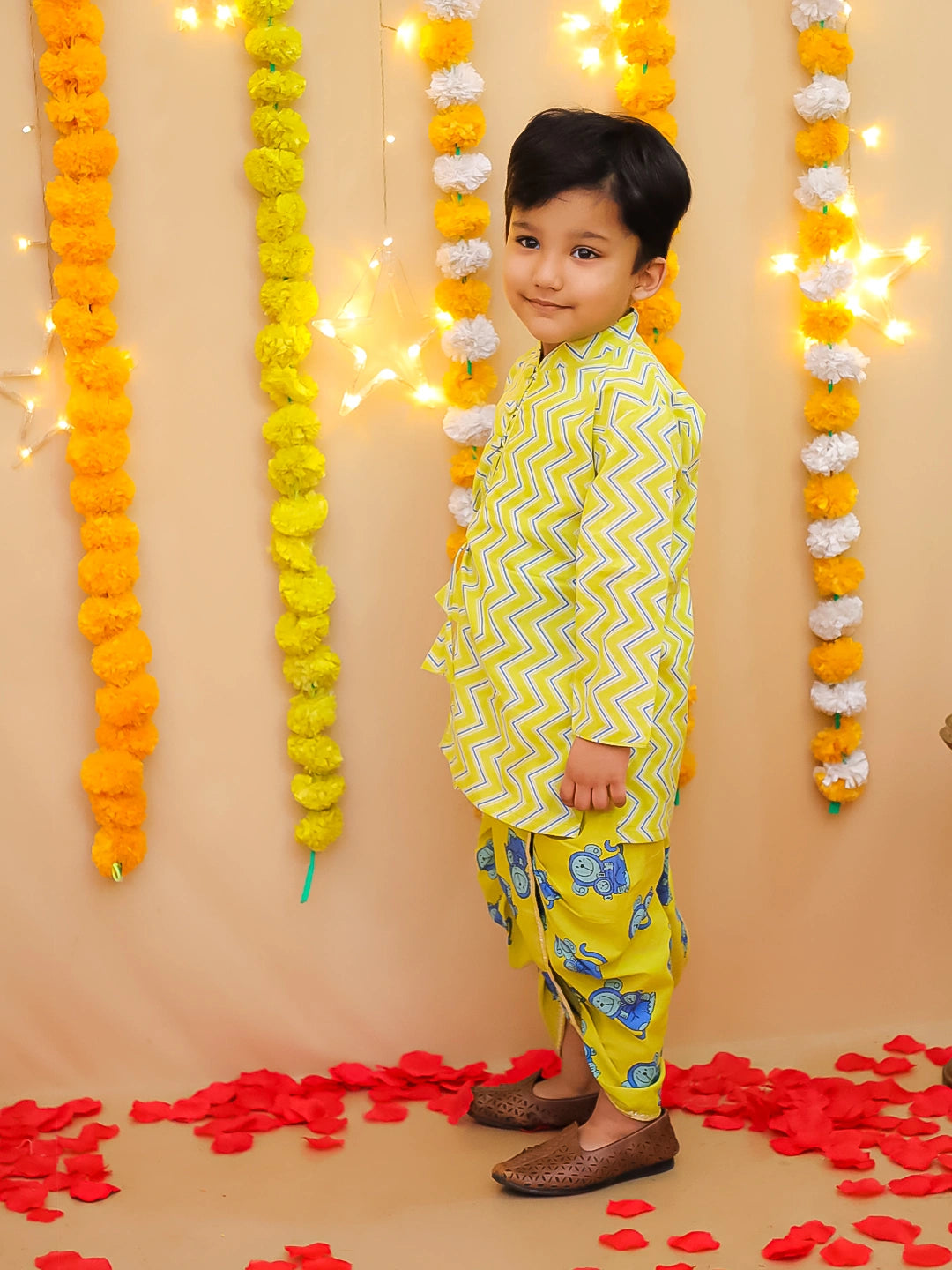 BownBee Pure Cotton  Elephant Printed Dhoti Kurta For Infant Boys