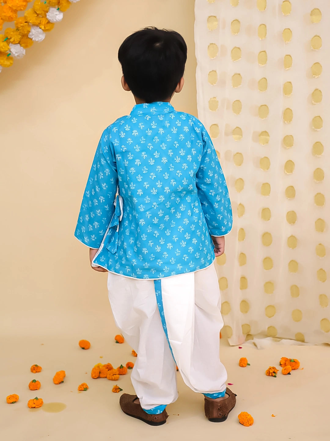 BownBee Pure Cotton Printed Angrakha Kurta Dhoti For Boys