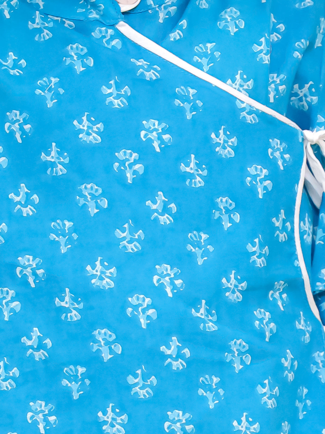 BownBee Pure Cotton Printed Angrakha Kurta Dhoti For Boys - Blue