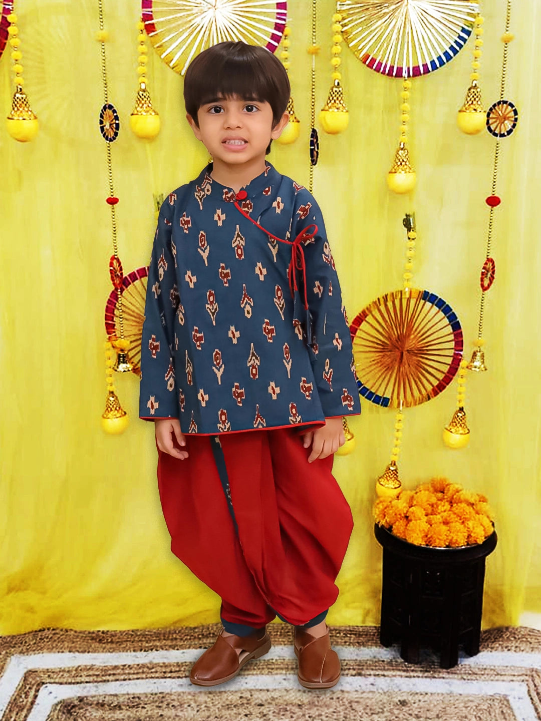 BownBee Pure Cotton Bandhni Kurti Dhoti &  Dhoti Kurta Sibling Set