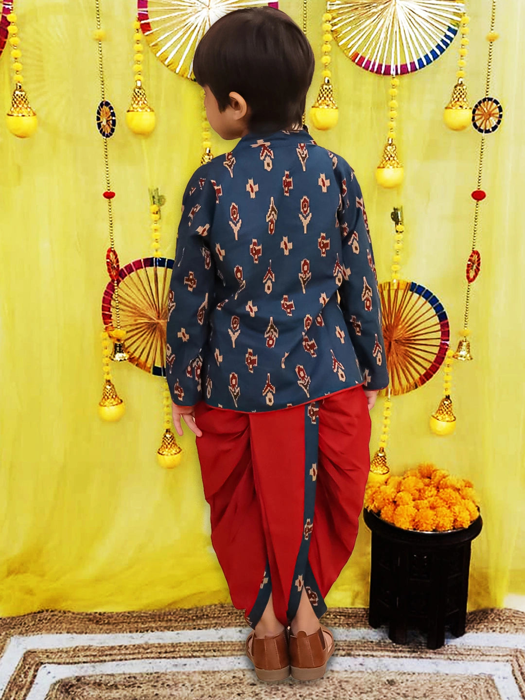 BownBee Pure Cotton Bandhni Kurti Dhoti &  Dhoti Kurta Sibling Set