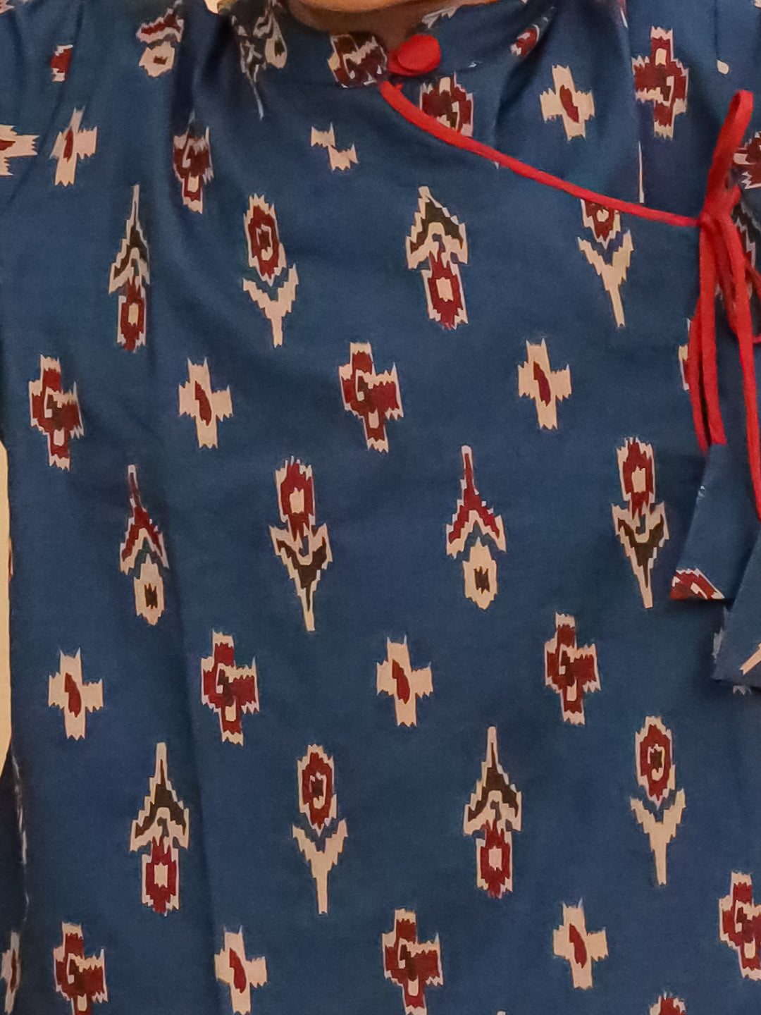BownBee Pure Cotton Printed Angrakha Kurta Dhoti For Boys - Blue