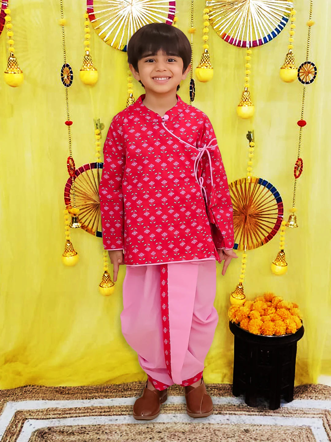 BownBee Pure Cotton Bandhni Kurti Dhoti &  Dhoti Kurta Sibling Set