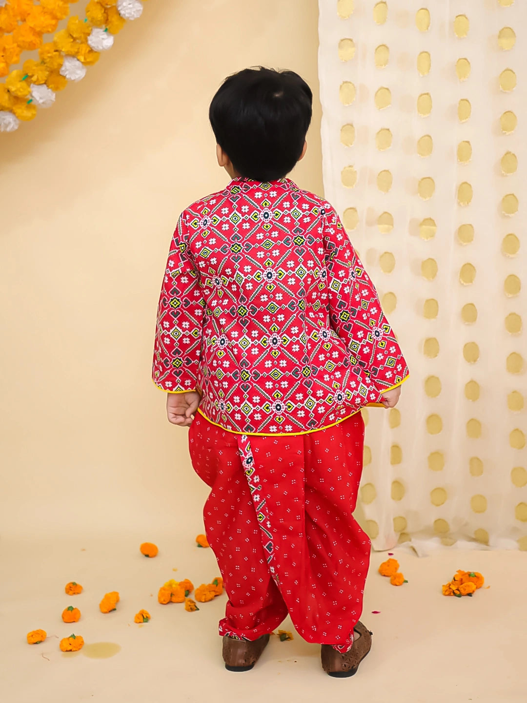 BownBee Pure Cotton Printed Angrakha Kurta Dhoti For Boys