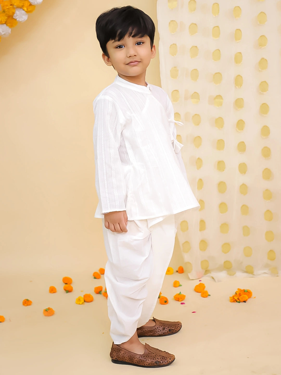 BownBee Pure Cotton Printed Angrakha Kurta Dhoti For Boys