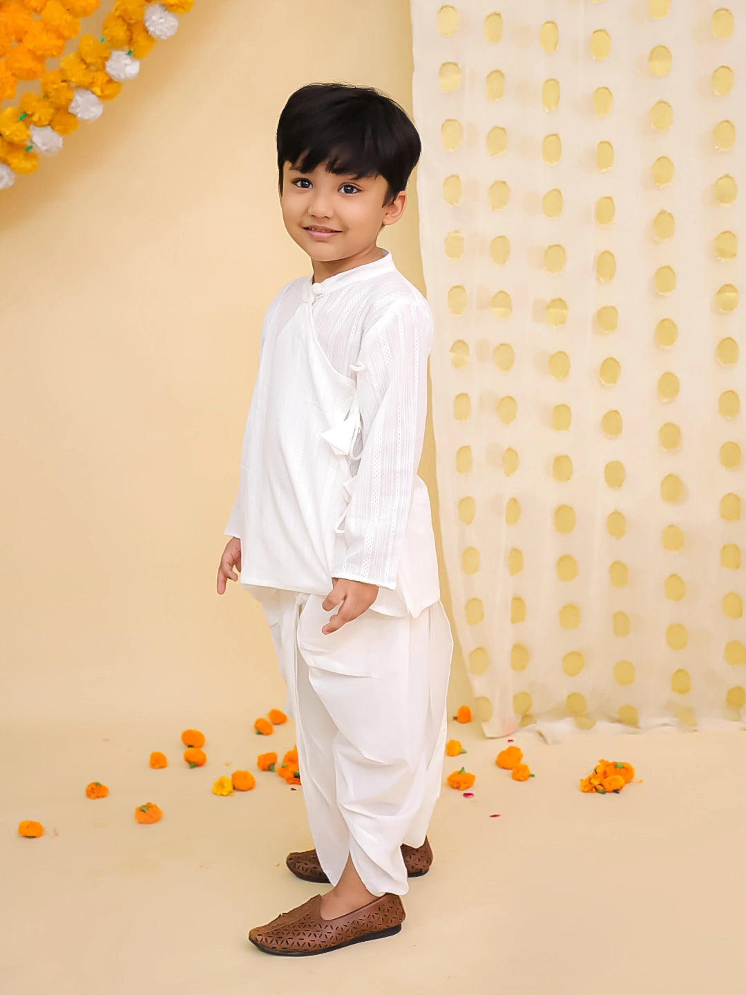 BownBee Pure Cotton Printed Angrakha Kurta Dhoti For Boys