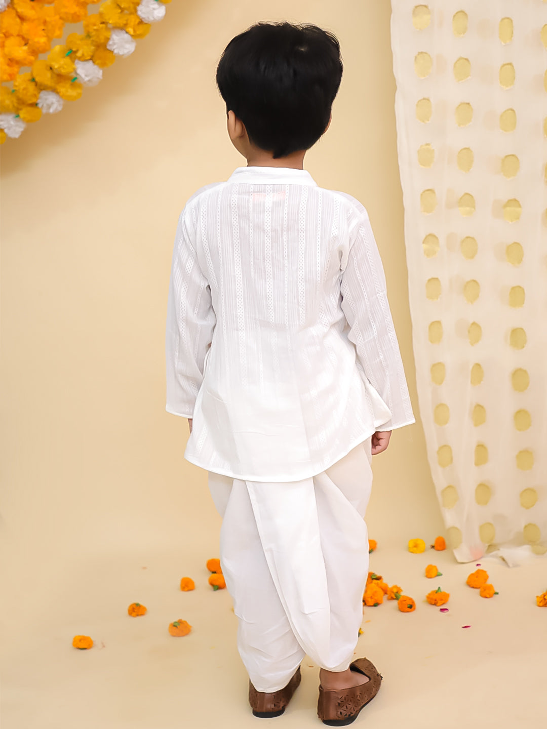 BownBee Pure Cotton Printed Angrakha Kurta Dhoti For Boys - Blue