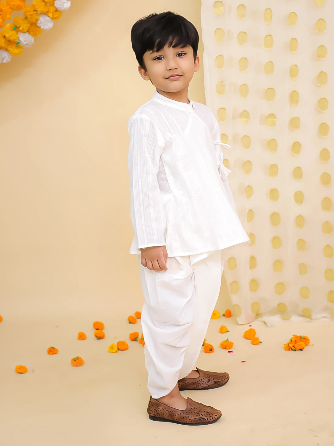 BownBee Pure Cotton Printed Angrakha Kurta Dhoti For Boys