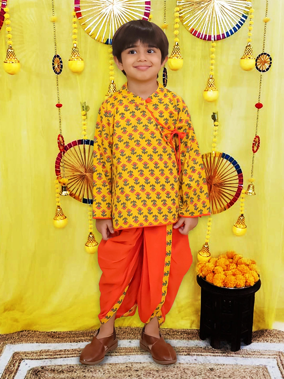 BownBee Pure Cotton Bandhni Kurti Dhoti &  Dhoti Kurta Sibling Set