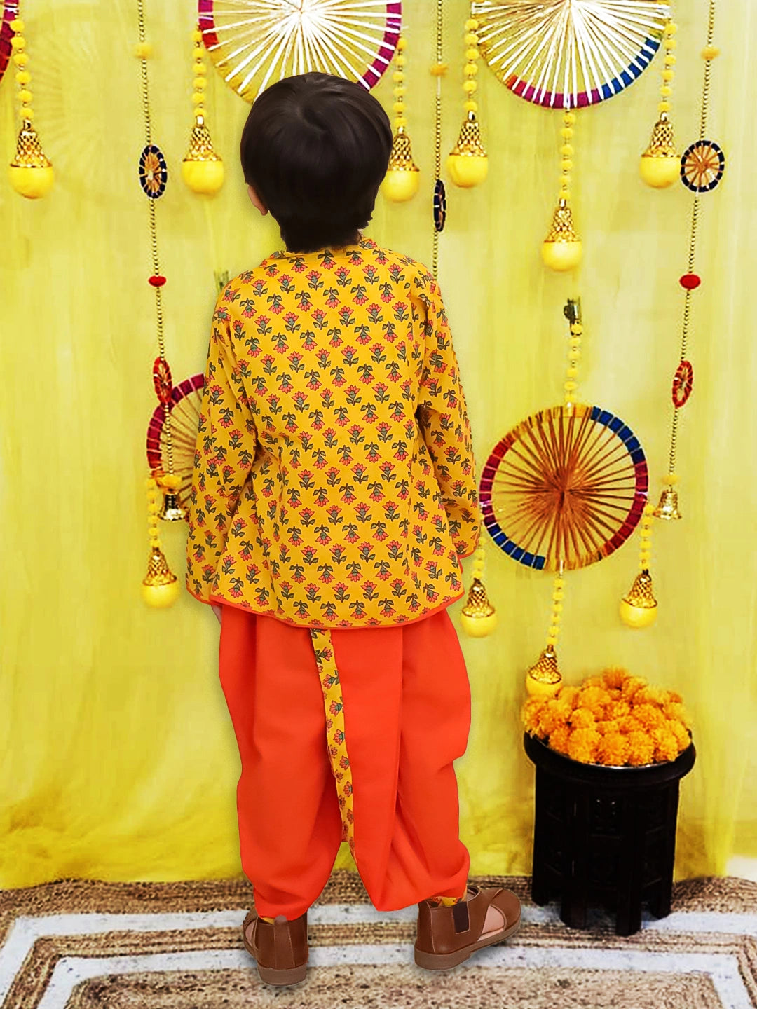 BownBee Pure Cotton Bandhni Kurti Dhoti &  Dhoti Kurta Sibling Set
