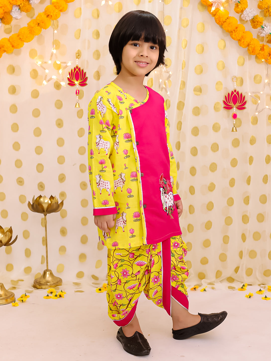 BownBee Pure Cotton Embroidered Dhoti Kurta Set For Boys- Pink