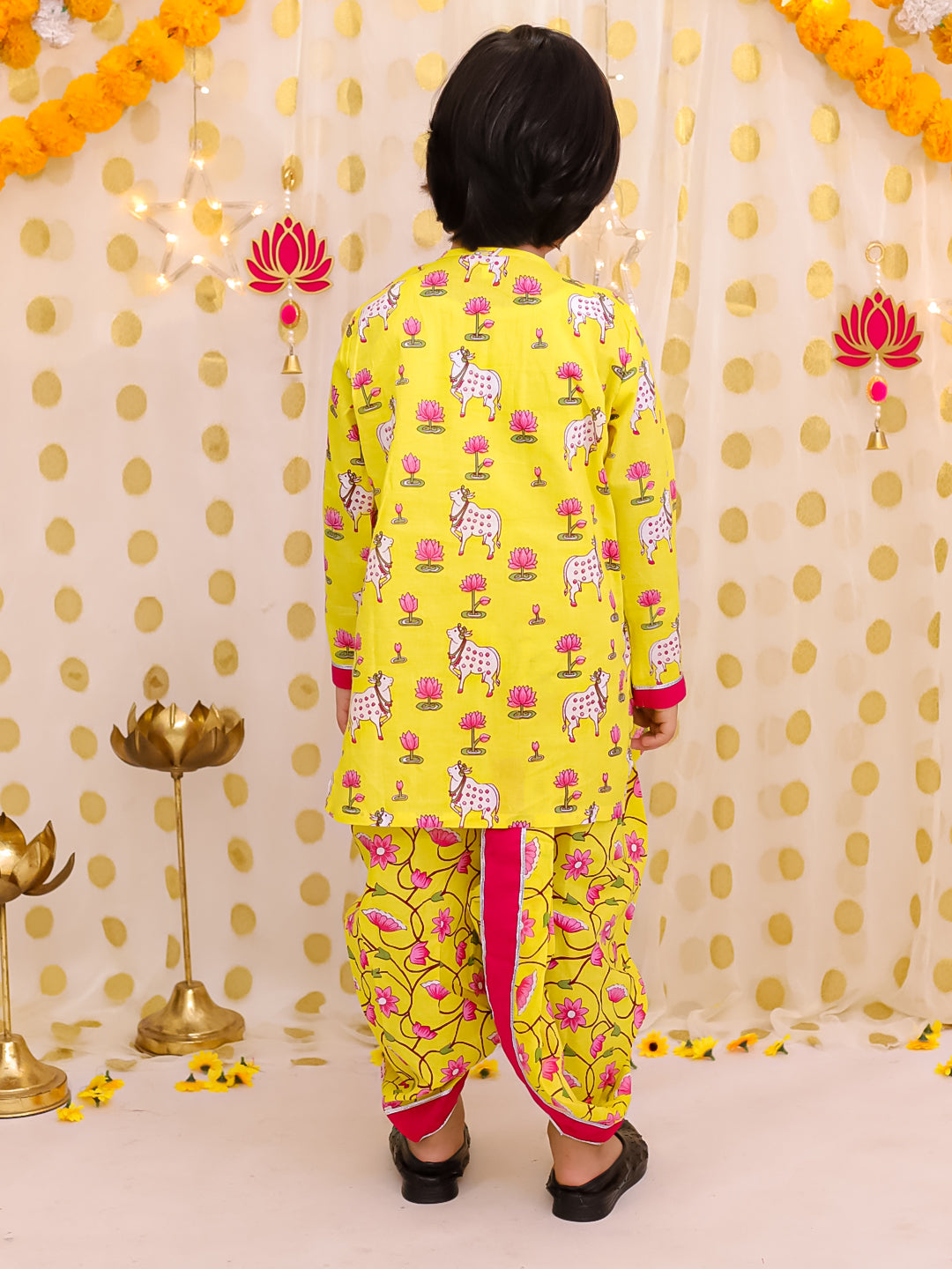 BownBee Pure Cotton Embroidered Dhoti Kurta Set For Boys- Pink