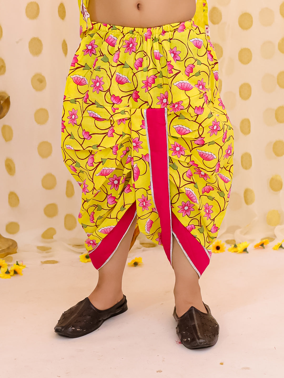 BownBee Pure Cotton Embroidered Dhoti Kurta Set For Boys- Pink
