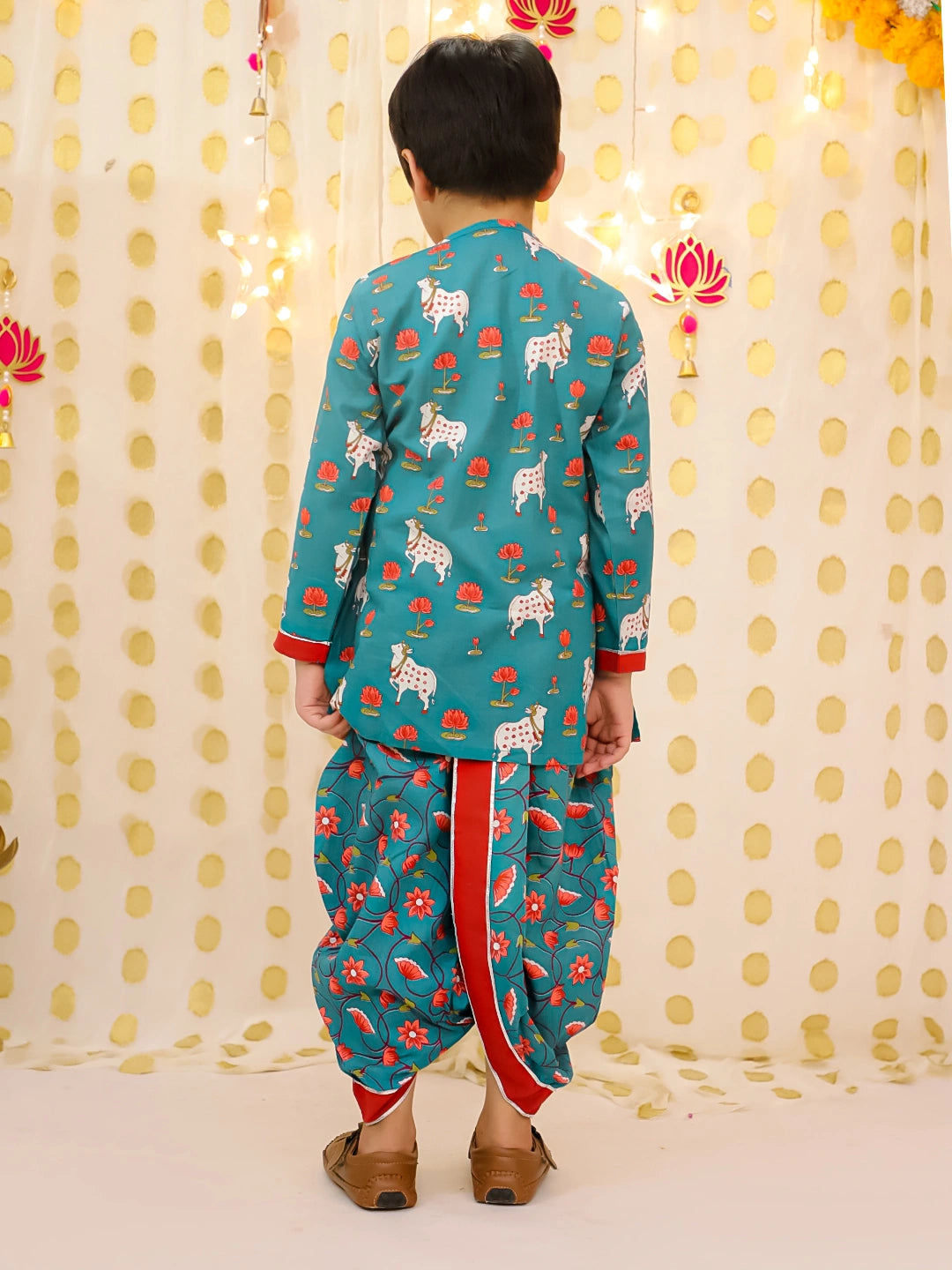 BownBee Pure Cotton Embroidered Dhoti Kurta Set For Boys