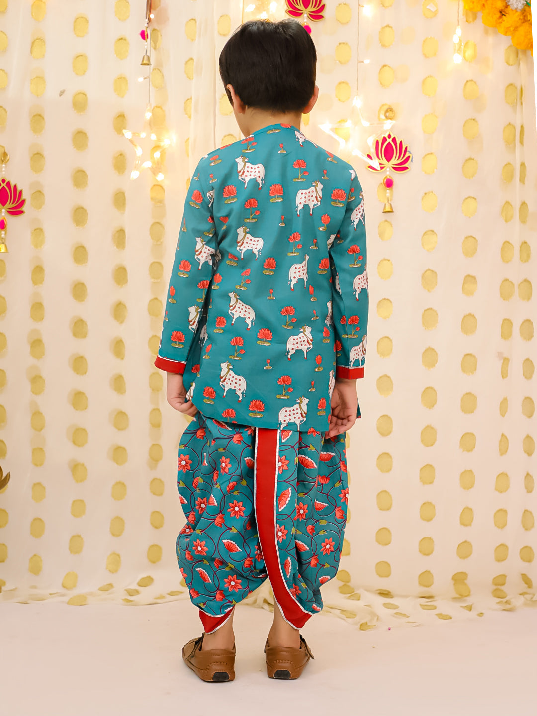 BownBee Pure Cotton Embroidered Dhoti Kurta Set For Boys- Red