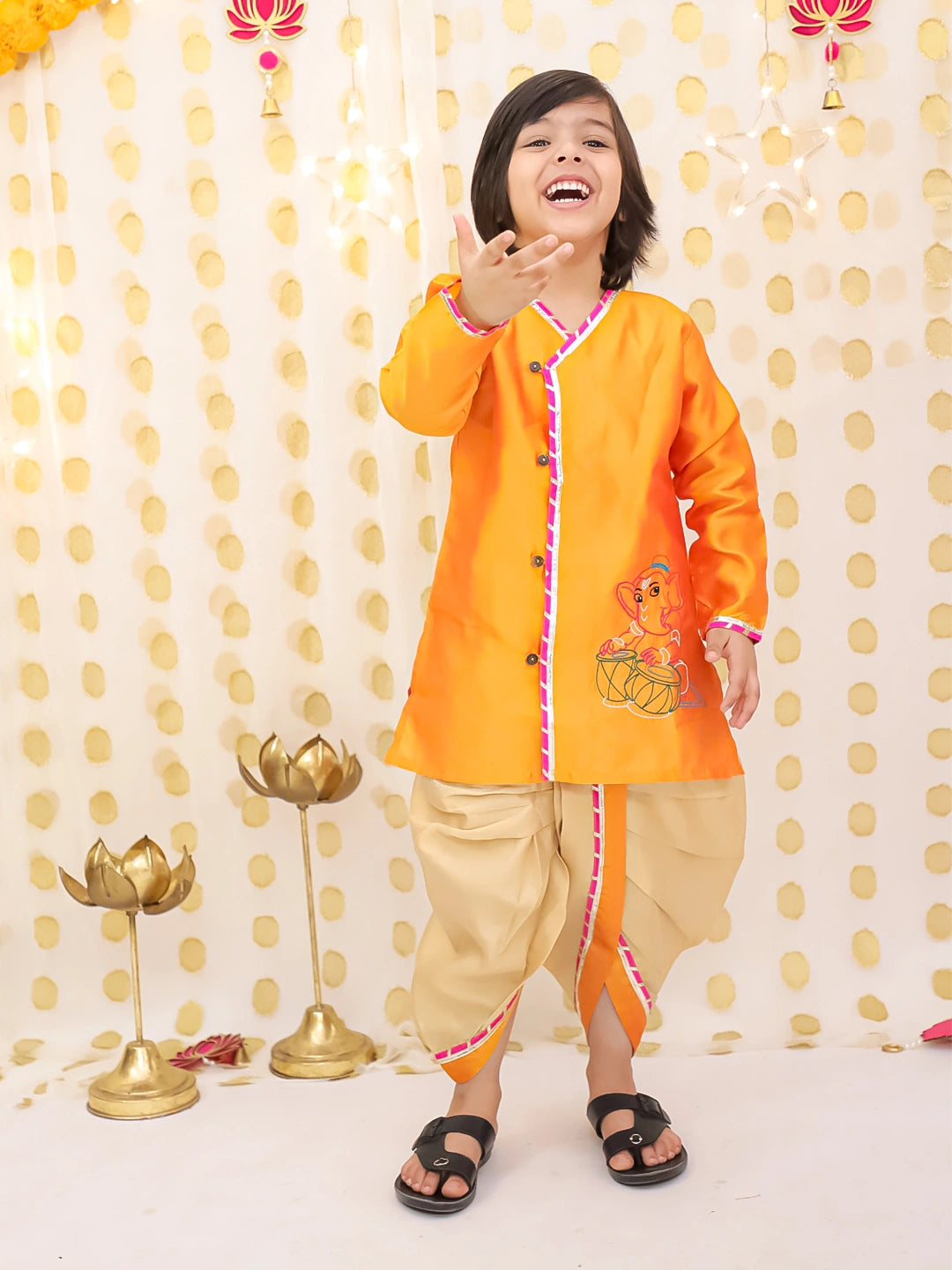 BownBee Silk Tafetta Kurta Dhoti Set For Boys