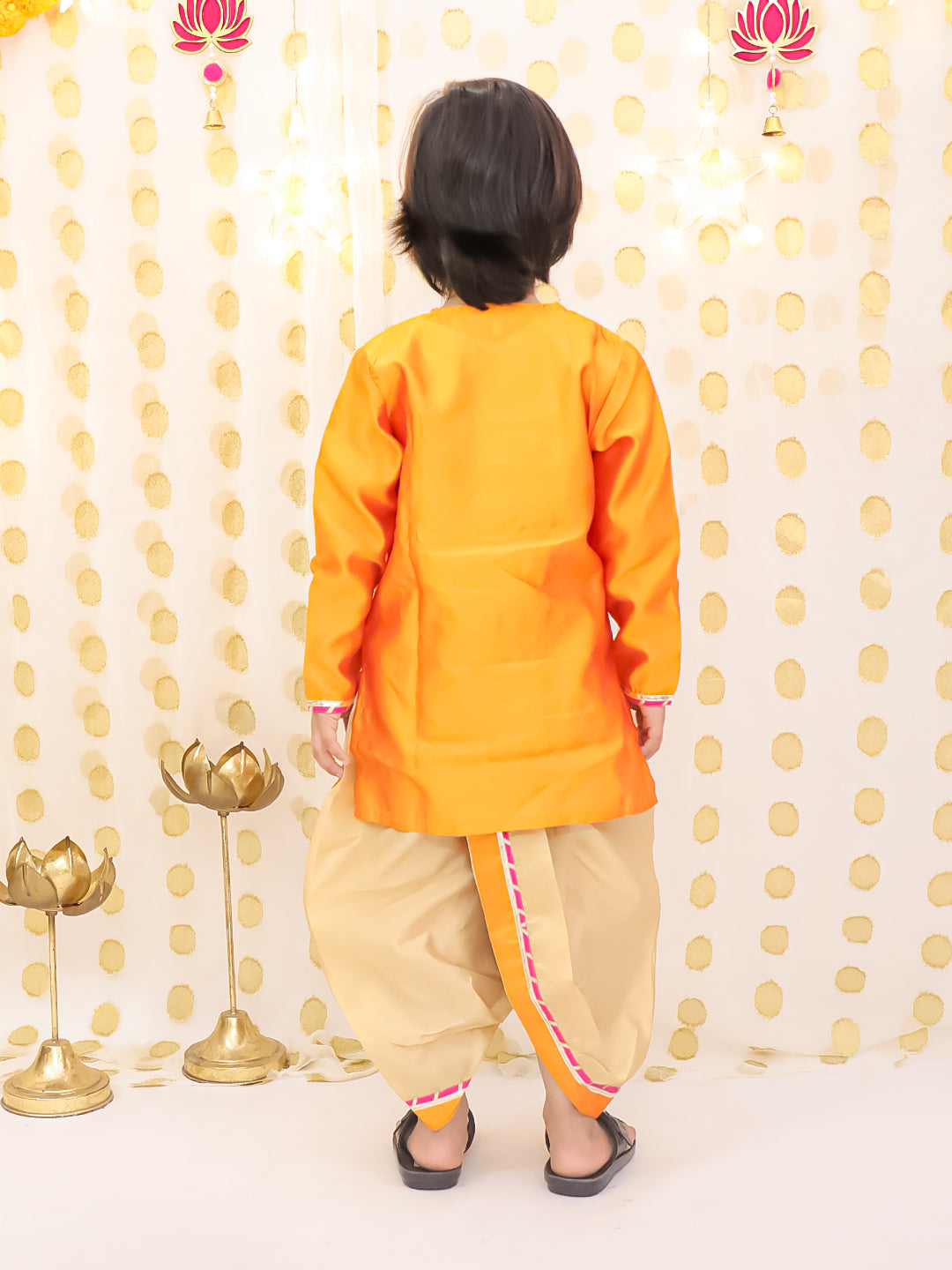BownBee Silk Tafetta Kurta Dhoti Set For Boys - Orange