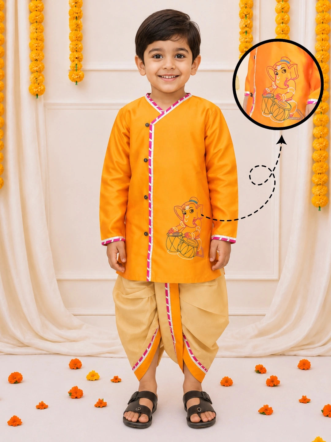 BownBee Silk Tafetta Dhoti Kurta Set For Boys