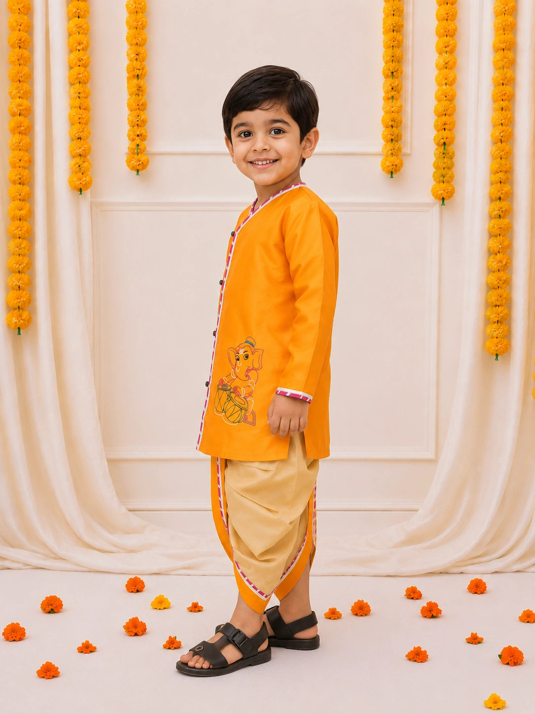 BownBee Silk Tafetta Dhoti Kurta Set For Boys