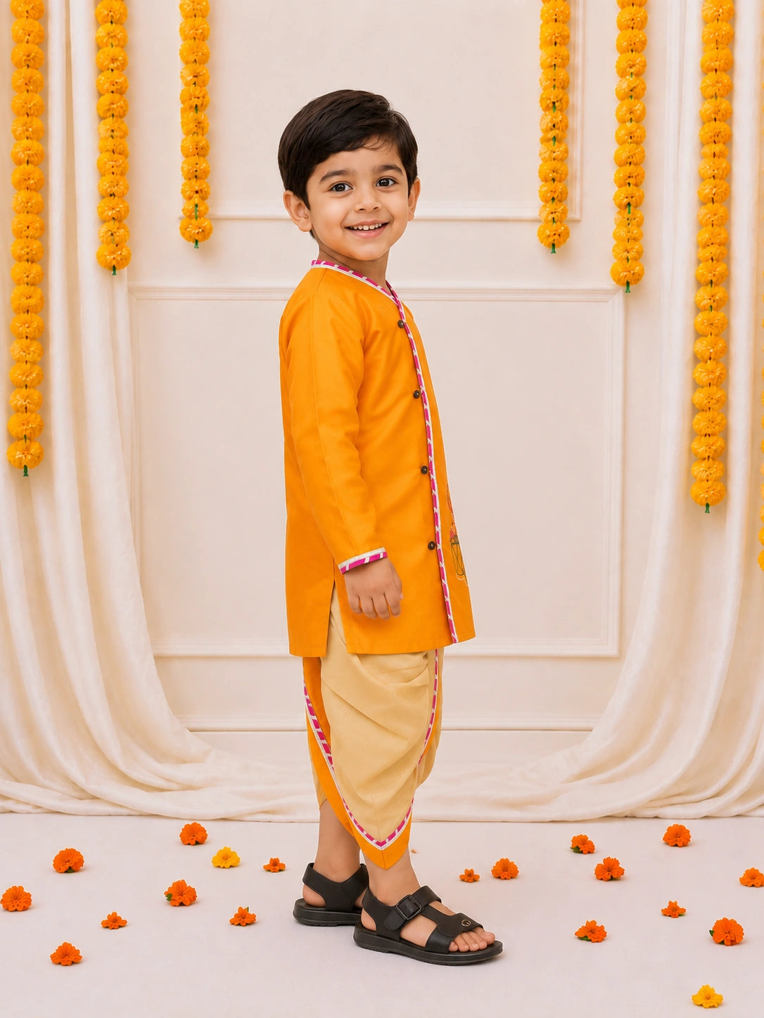 BownBee Silk Tafetta Dhoti Kurta Set For Boys
