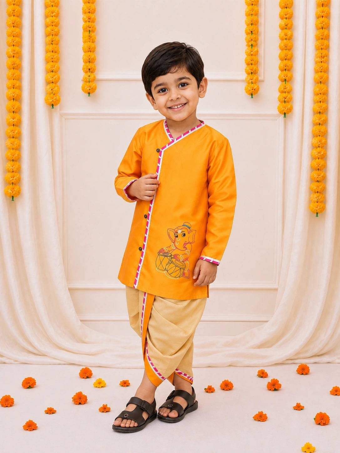BownBee Silk Tafetta Dhoti Kurta Set For Boys
