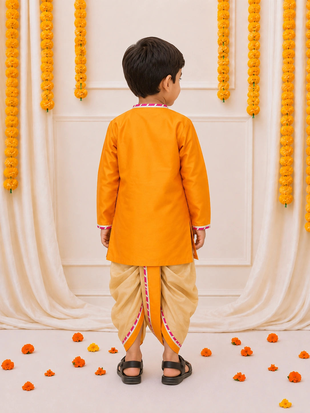 BownBee Silk Tafetta Dhoti Kurta Set For Boys