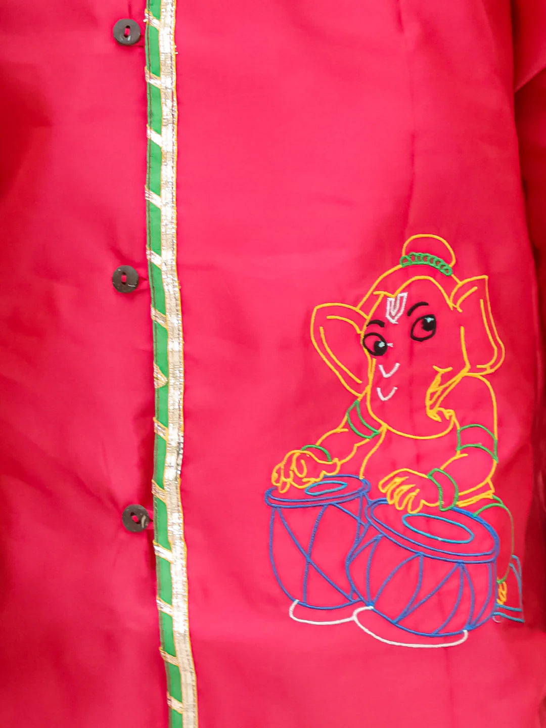 BownBee Embroidered Silk Tafetta Kurta Dhoti  Sibling Set Pink & Orange Combo