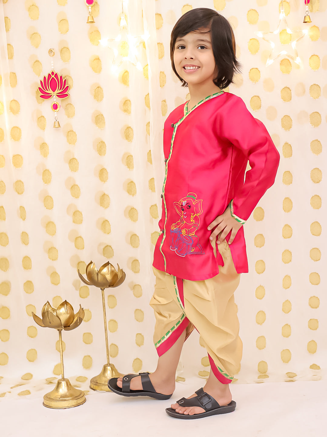 BownBee Silk Tafetta Kurta Dhoti Set For Boys - Pink