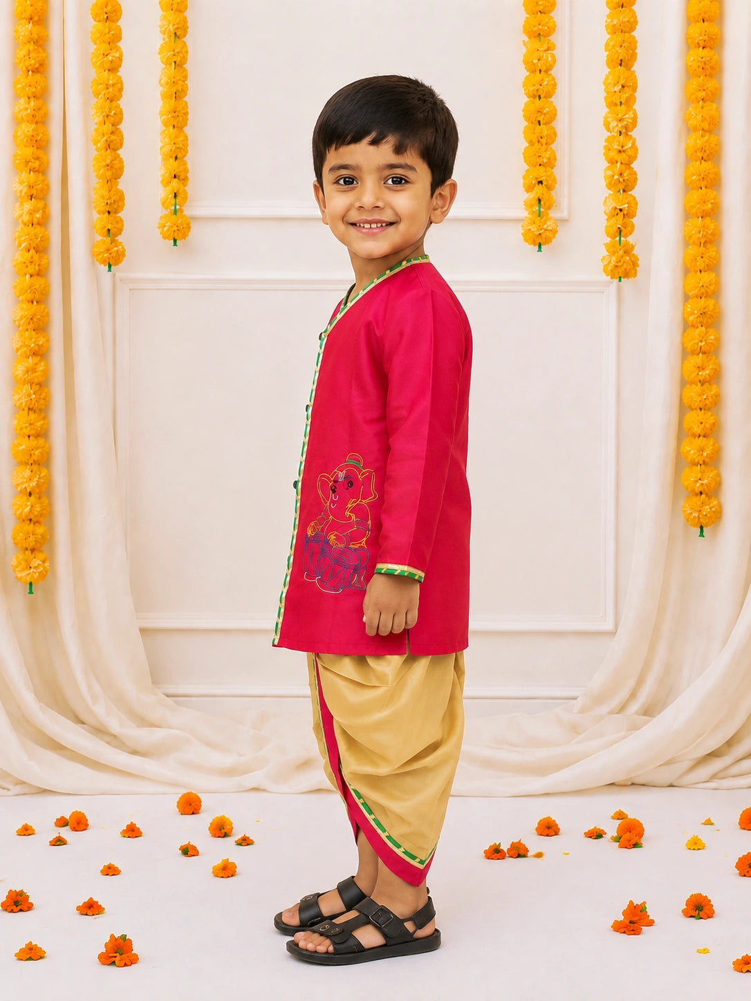 BownBee Silk Tafetta Dhoti Kurta Set For Boys