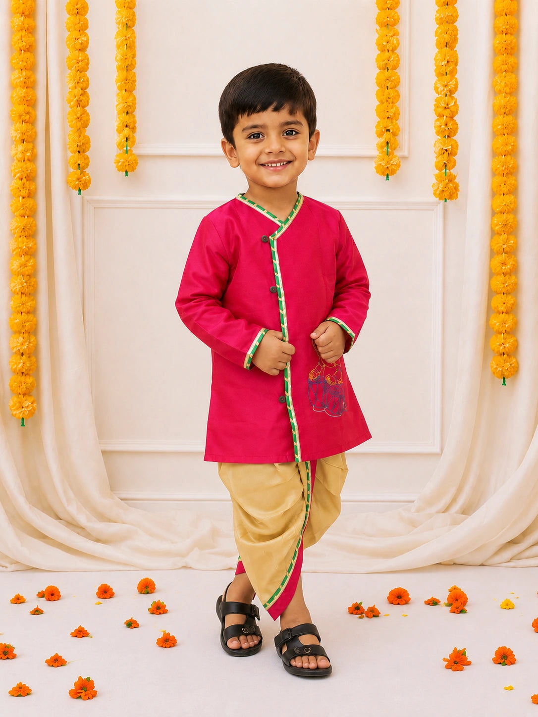BownBee Silk Tafetta Dhoti Kurta Set For Boys