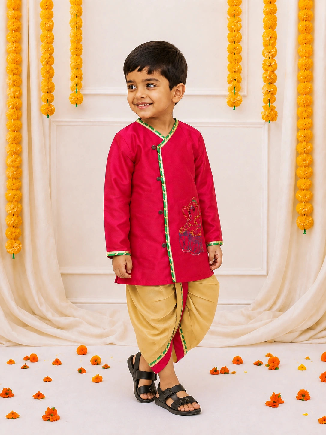 BownBee Silk Tafetta Dhoti Kurta Set For Boys