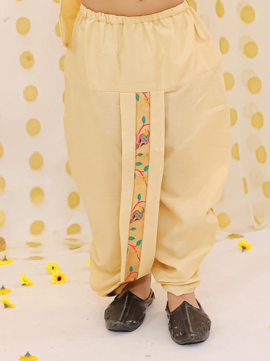 BownBee Festive Jacquard jacket With Solid Dhoti Kurta Set For Boys - Golden