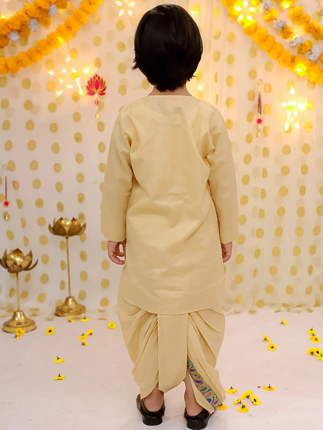 BownBee Festive Jacquard jacket With Solid Dhoti Kurta Set For Boys