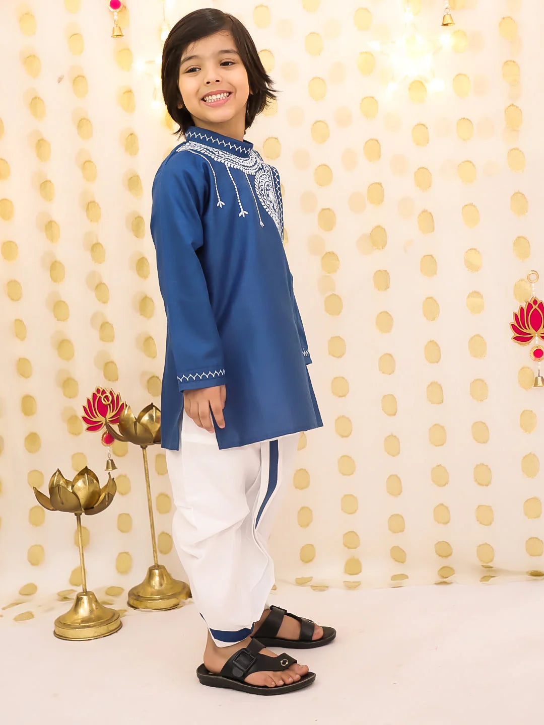 BownBee Embroidered Bengali Style Dhoti Kurta Set For Boys